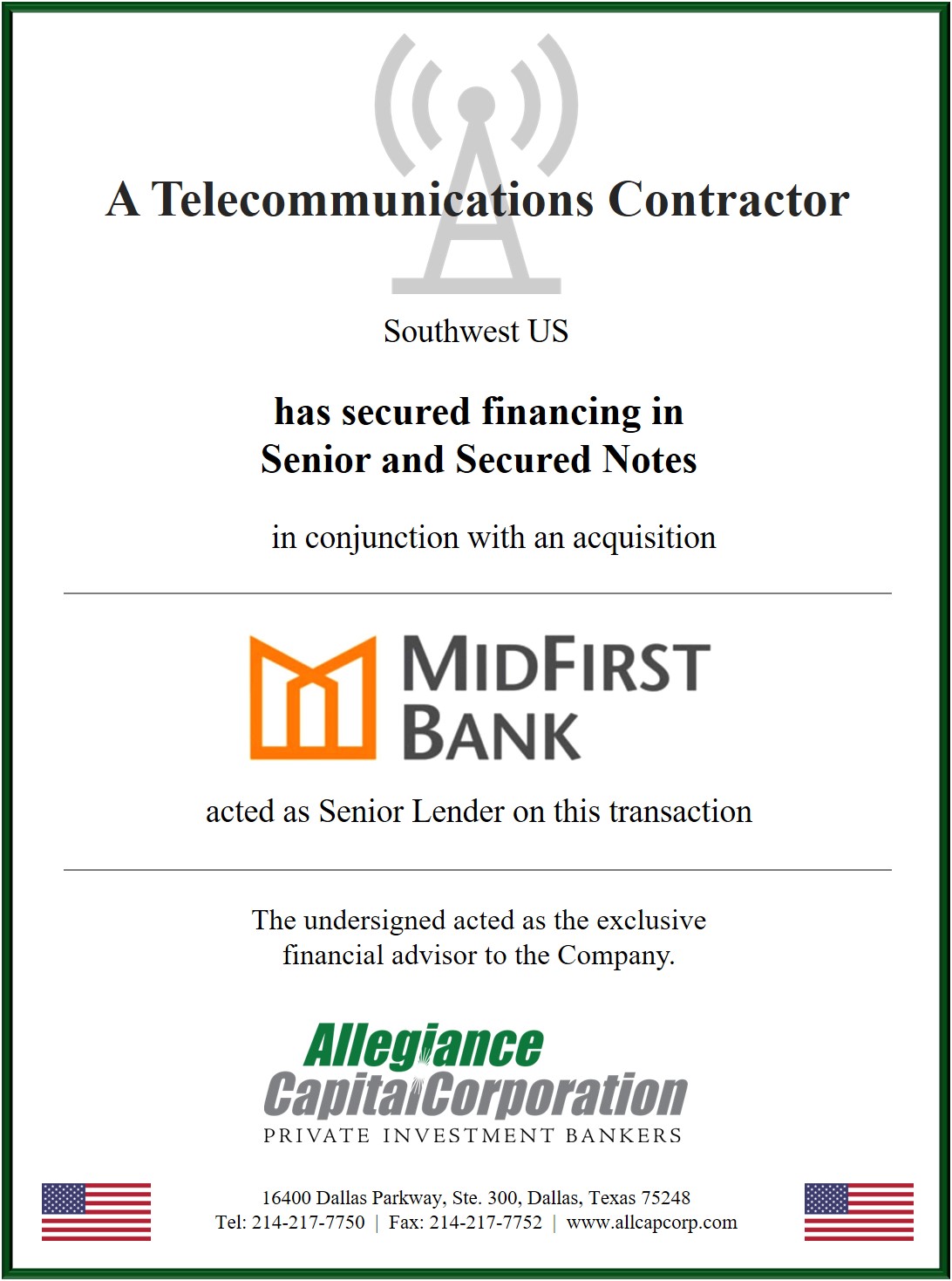 Telecom Contractor secured financing from MidFirst Bank-1